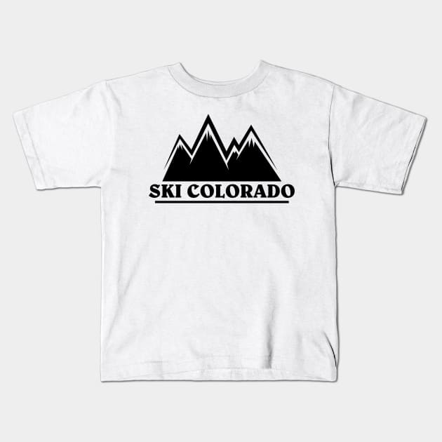 Ski Colorado Mountain Outline Kids T-Shirt by HolidayShirts